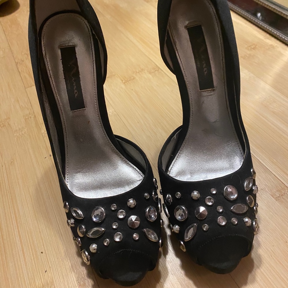 Holiday black heels with diamond details